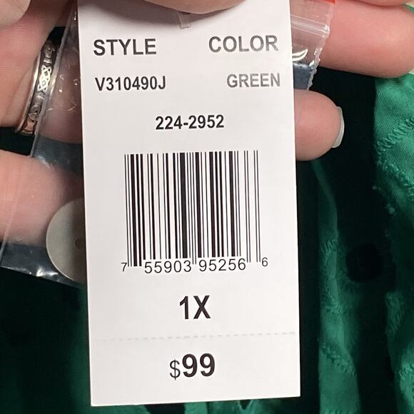 RN Studio Ronni Nicole Eyelet Dress Women's Size 1X Green 3/4 Sleeve Lined NEW - Picture 8 of 8